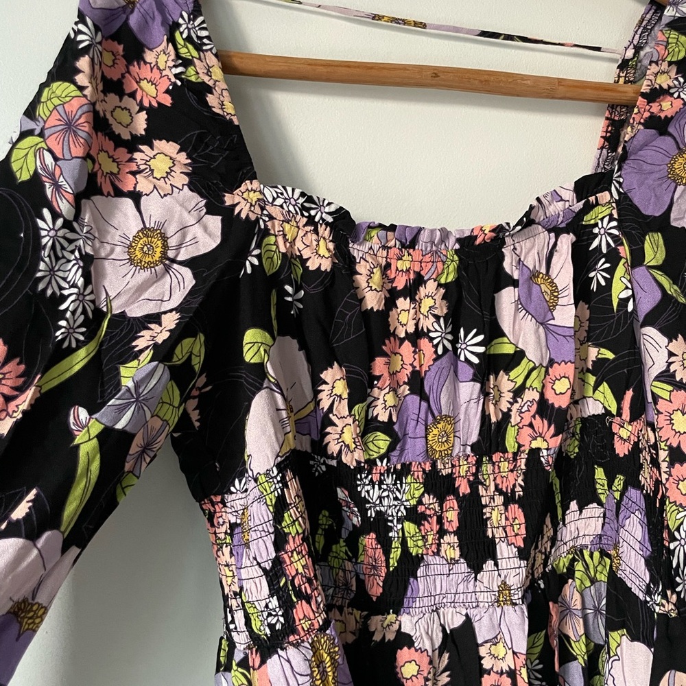 NWT AFRM Smocked Mini Dress Noir Cottagecore Euro Summer Femme Floral Large Boho - Picture 4 of 6